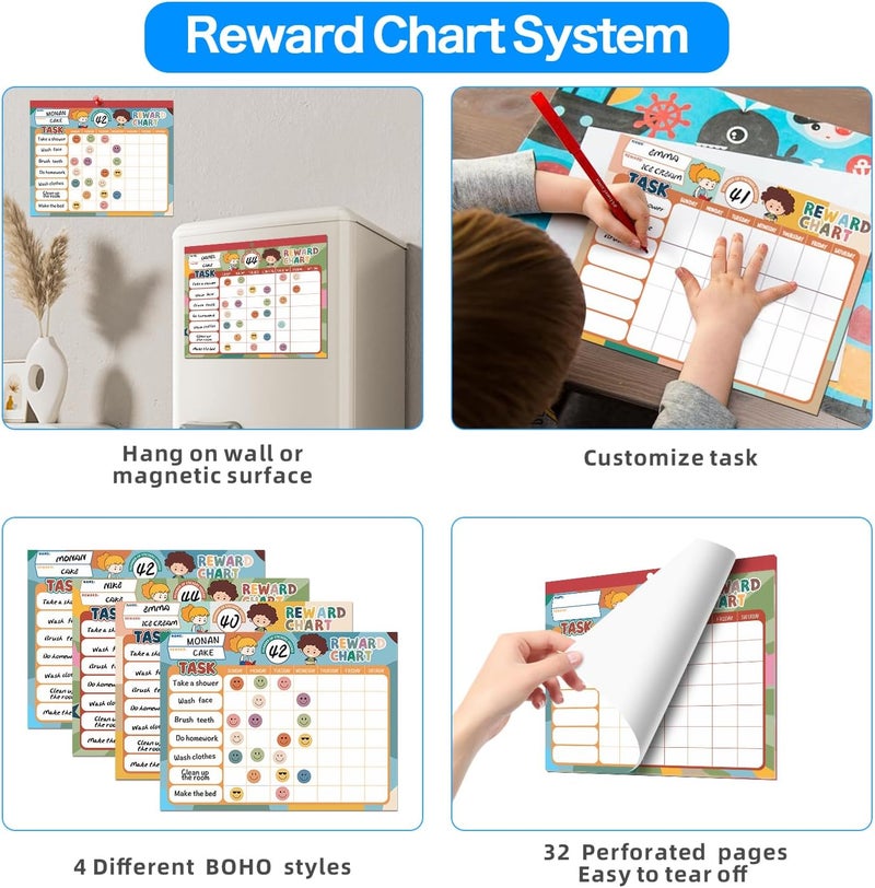 ANSTROUT Boho 32 Chore Charts Behavior Reward Chart System,Sticker Chore Chart Pad for Kids with 2328 Stickers, 12.2" x 9.8" Magnetic Reward Chart to Develop Responsibility & Good Habits. - Image 2